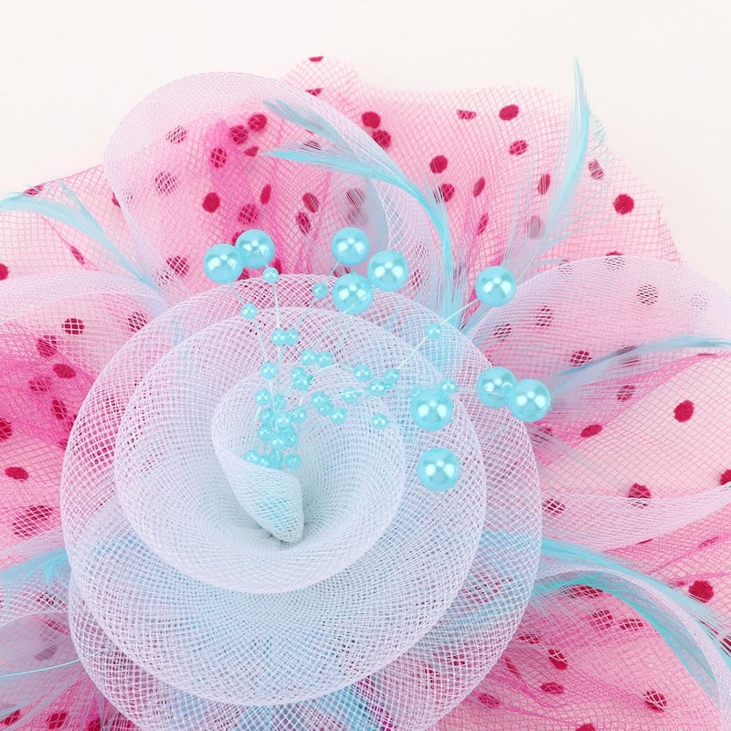 DRESHOW Fascinators Hat Flower Mesh Ribbons Feathers on a Headband and a Clip Tea Party Headwear for Girls and Women - Image 5